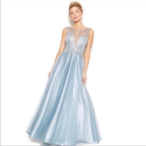 Betsy and Adam Blue Sweetheart Illusion Ballgown - Picture 1 of 4